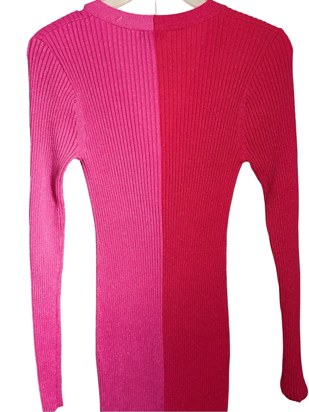 NWOT STAUD Colorblock Rib-Knit Button-Down Metalic  Dress - Pink & Red - Picture 6 of 10
